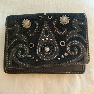 Fossil Black Wallet with Floral Embellishments